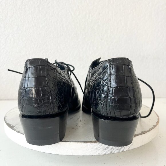 Rod Patrick Womens Lace Up Shoes 9.5 C Black Caiman Western Boots Loafers Ankle - Picture 3 of 12